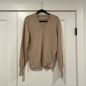 Peter Scott Women's 100% Cashmere Tan Vneck Sweater Made in Scotland Size Medium